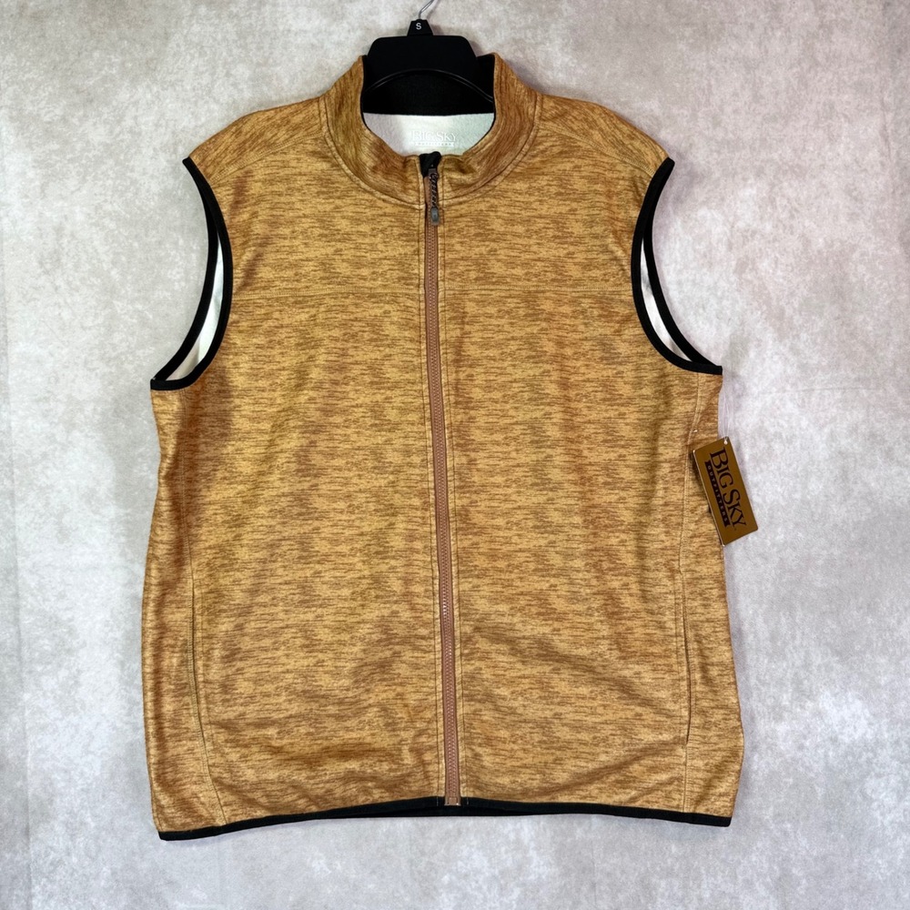 Big Sky Outfitters Fleece Vest Mens Large Ochre Space Dye Full Zip Layering Gorp